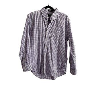 Nordstrom Mens 16 32-33 Purple/White Gingham Button Down Long Sleeve Dress Shirt